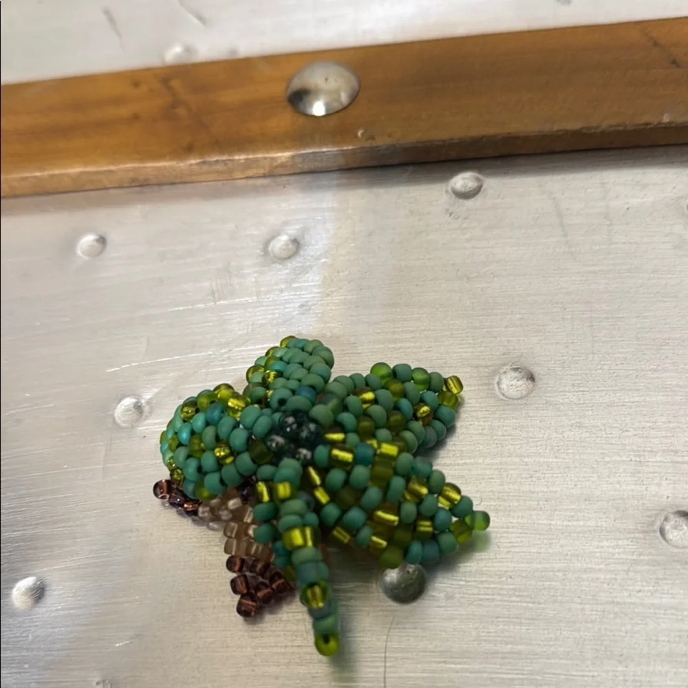 Beaded Flower in Green and Brown